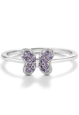 elegant sterling silver butterfly purple cubic zirconia birthstone baby ring